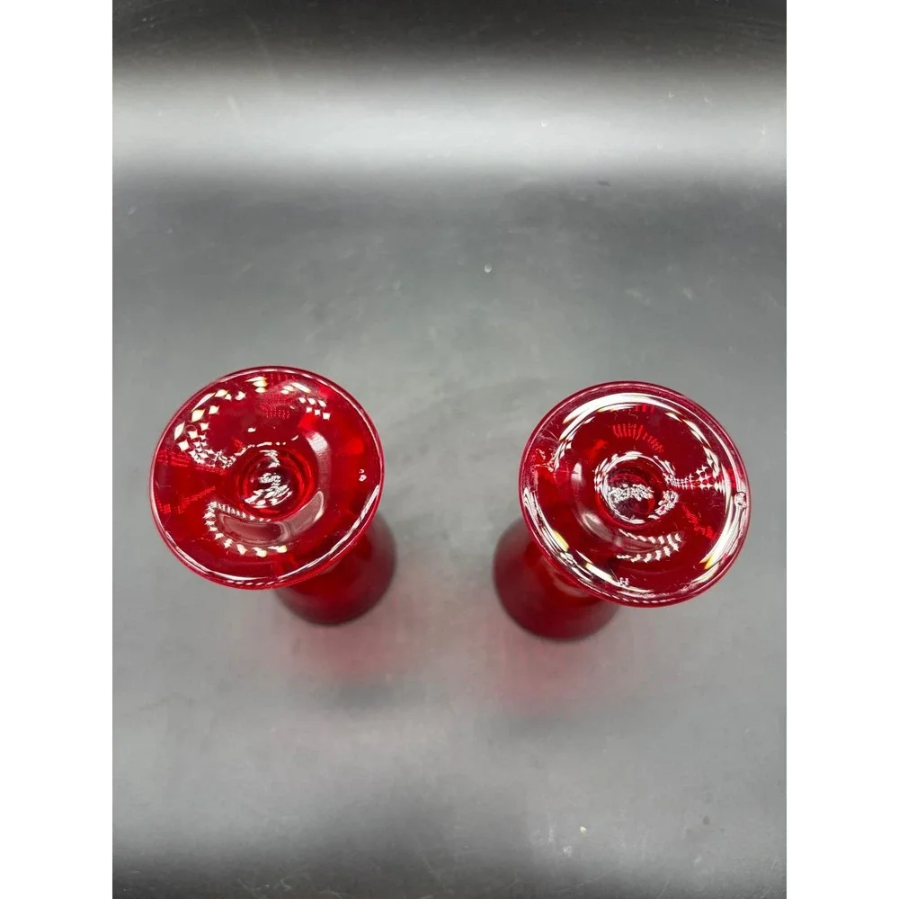 Vintage Ruby Red Glass Cordial Glasses Stemmed Liqueur Set of 2 Red 4.5 Inch